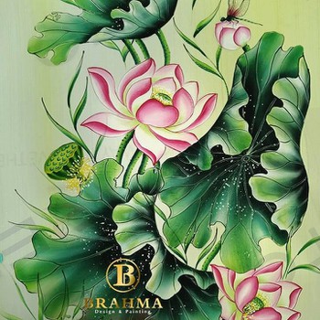 Vải áo dài vẽ Hoa Sen cực đẹp, uy tín & chất lượng nhất - Thương Hiệu Brahma
