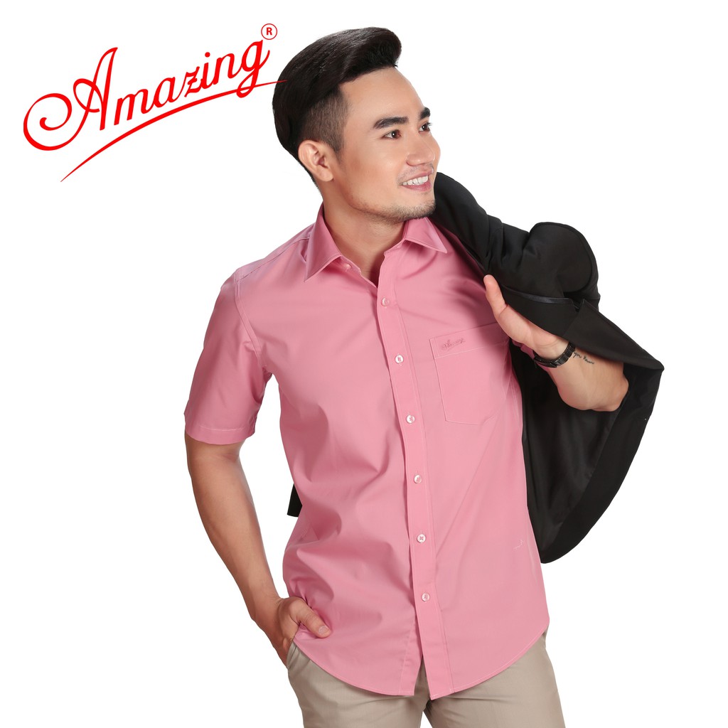 Áo sơ mi nam tay ngắn màu trơn, kỷ thuật may sắc xảo, chất liệu hút mồ hôi tốt, Amazing