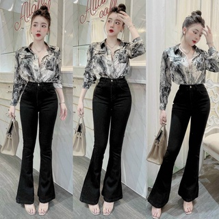 Quần jeans ống loe lưng cao