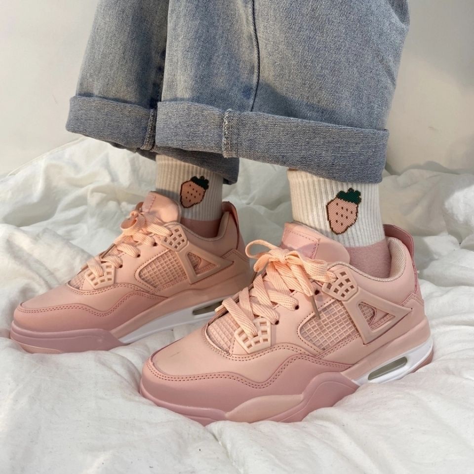 Oeggeo Giày Thể Thao Đế Bằng Thắt Dây Màu Hồng Cho Nữ