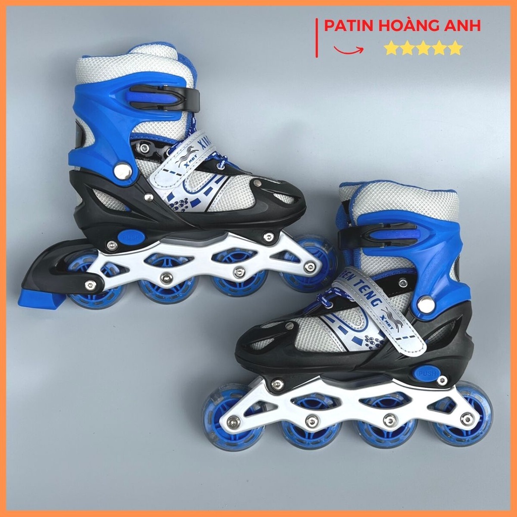 Giày trượt patin trẻ em, tặng mũ bảo vệ, bảo hộ tay chân, pain bánh đầu sáng đèn, điều chỉnh tăng giảm được size sport