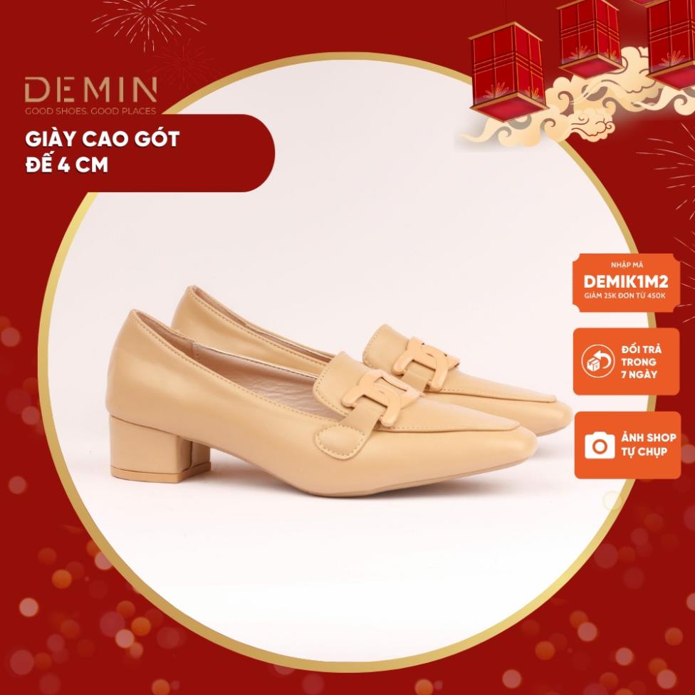 Giày cao gót DEMIN giày lười nữ cao cấp mũi vuông gắn họa tiết đế 4cm- KCG054 $$