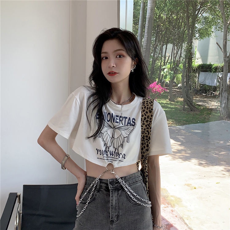 Áo croptop nữ Tay Ngắn Phối Dây Xích  áo Thun JL-TX-216