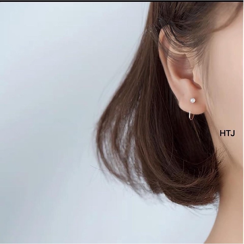 Bông tai bạc nữ,khuyên tai nụ đính đá xinh xắn,lấp lánh-Bạc Ngọc Anh