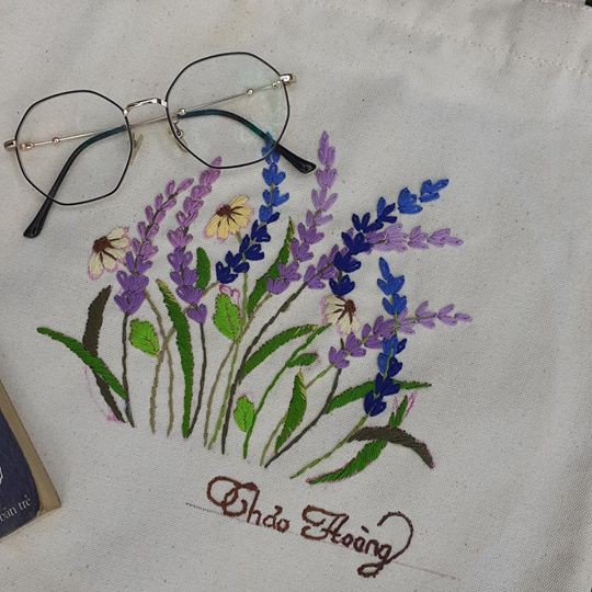 Túi vải canvas thêu chỉ Linen handmade(mẫu hoa ngẫu nhiên)