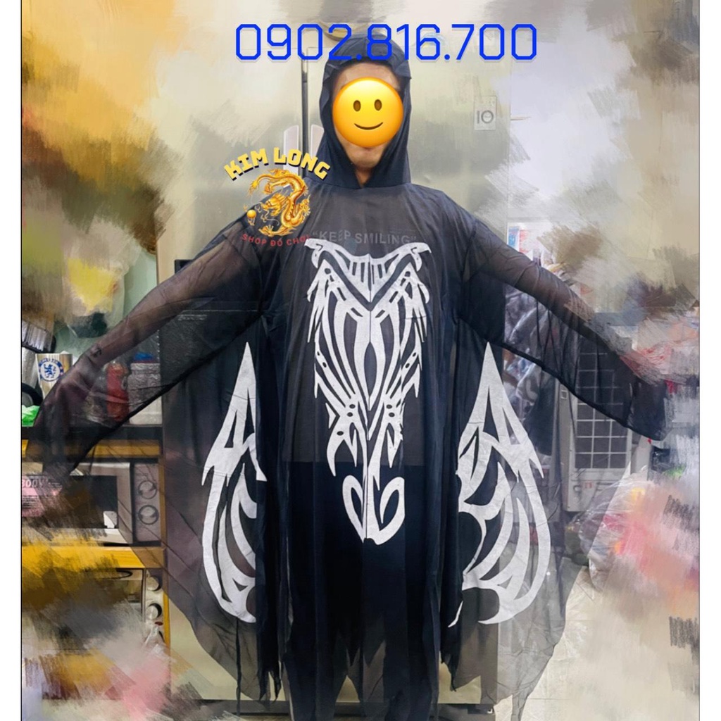 Áo Choàng có nón hình Bộ Xương - đầu lâu -Dơi - Ma cà rồng trang phục hoá trang và trang trí dịp lễ halloween