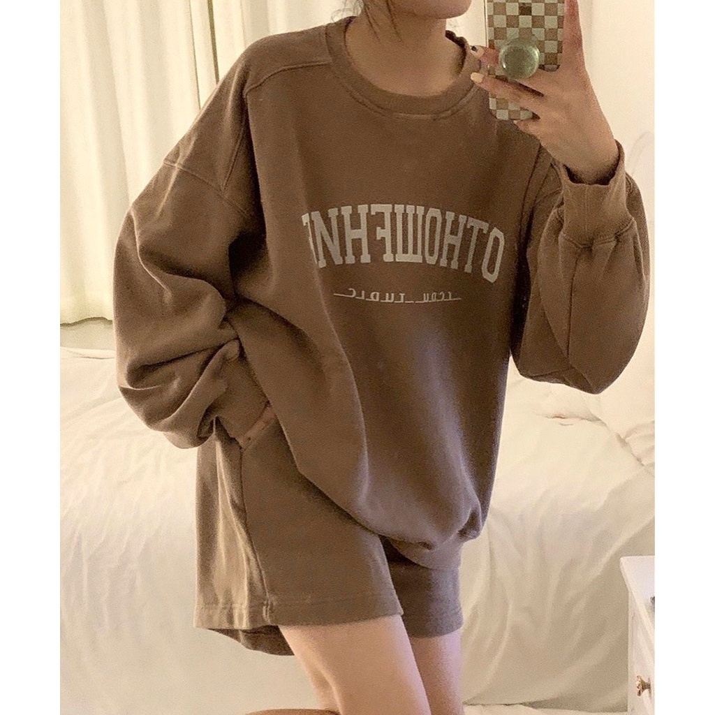 Set Short Nỉ Ohto PEONYB Nữ [FREESHIP]  Bộ đồ thu đông quần shorts áo sweater form rộng dài tay cá tính Ulzzang