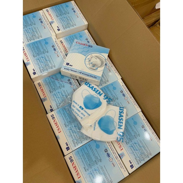 10 cái - Khẩu trang y tế USASEN 95 - màu  xanh,  trắng, đen,  xám