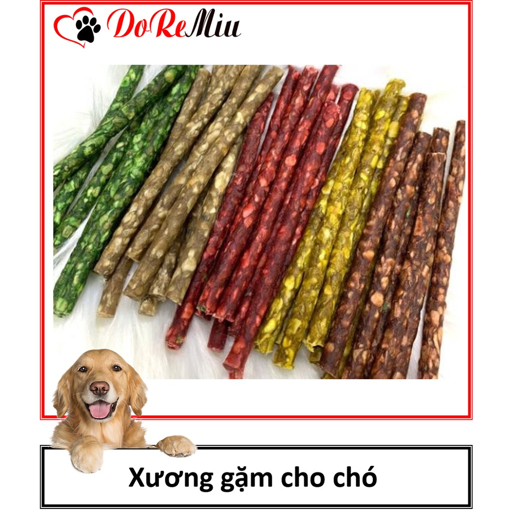 Doremiu - 1 thanh xương que tròn 12cm xương gặm nhiều màu cho chó thơm miệng chắc xương