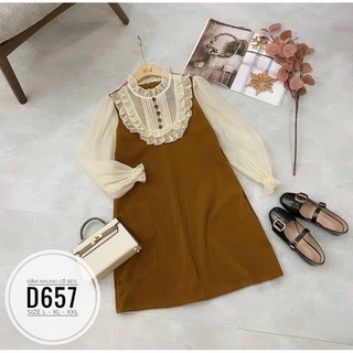 Bigsize Đầm nhung cổ bèo D657