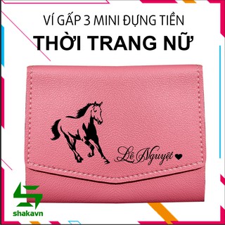 Ví Nữ Khắc Tên, Ví Khắc Hình 12 Con Giáp Năm Tuổi, Kiểu Ví Gấp 3 Nhỏ Gọn Dễ Thương (màu hồng)