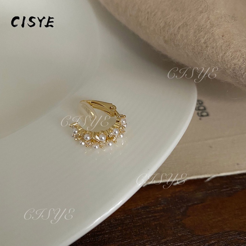 Khuyên kẹp vành tai đính ngọc trai đơn giản phong cách Hàn Quốc