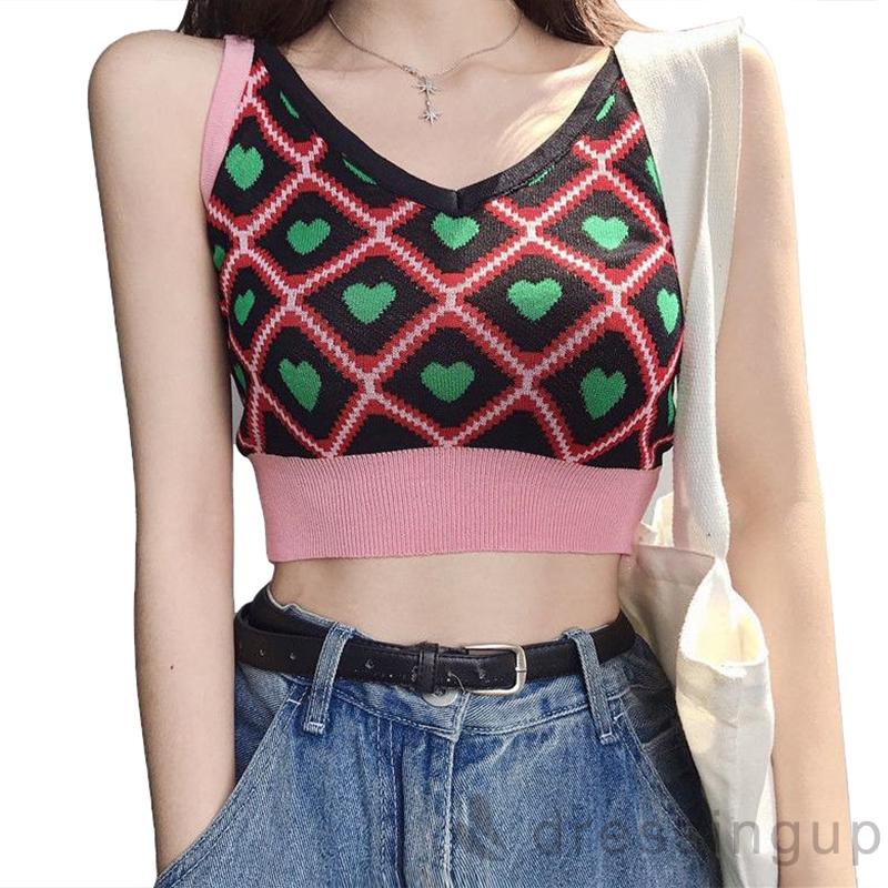 Áo Dệt Kim Sát Nách Hở Rốn Màu Tương Phản Thời Trang Cho Nữ