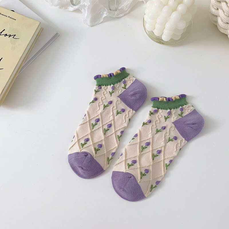 Tất cổ ngắn nữ vớ bèo màu cố thấp thời trang hàn quốc đẹp giá rẻ cotton kháng khuẩn MRSOCKS VN038
