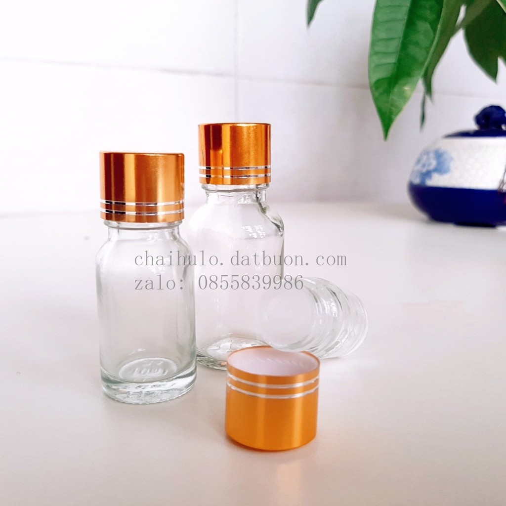 20ml - Lọ đựng tinh dầu nhỏ giọt 20ml, thủy tinh trong suốt, nắp nhôm vàng  {sỉ từ 3,6k}