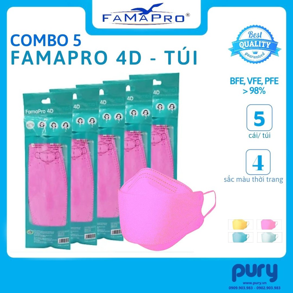 [TÚI-5 CÁI] - Khẩu trang y tế cao cấp kháng khuẩn 3 lớp Famapro 4D