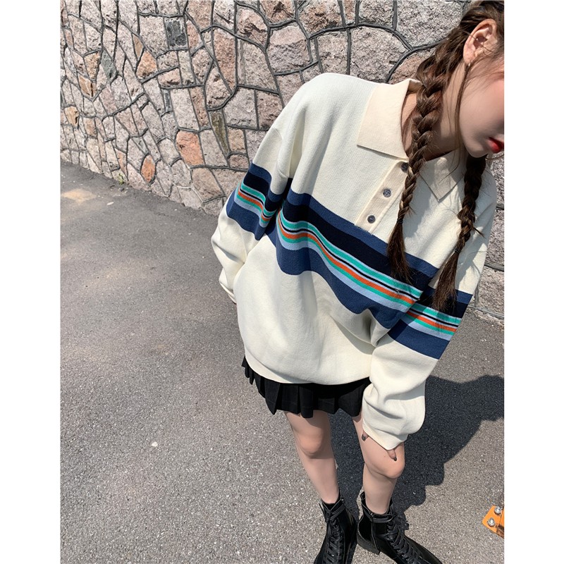 [ HÀNG ORDER ] Áo sweater Polo Huzca sọc ngang tone lạnh style Hàn Quốc