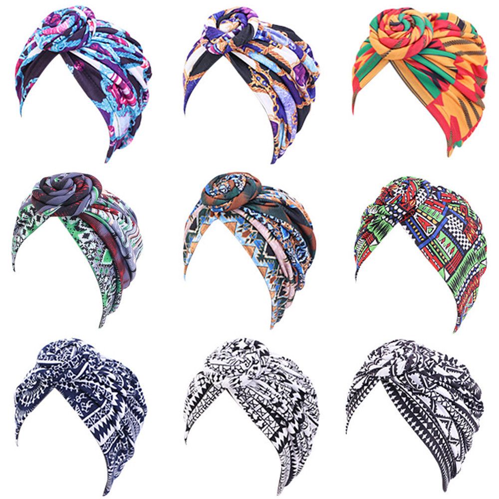 Mũ trùm đầu turban cotton satin mềm mại thắt nút hoa phong cách Châu Phi thời trang dành cho nữ