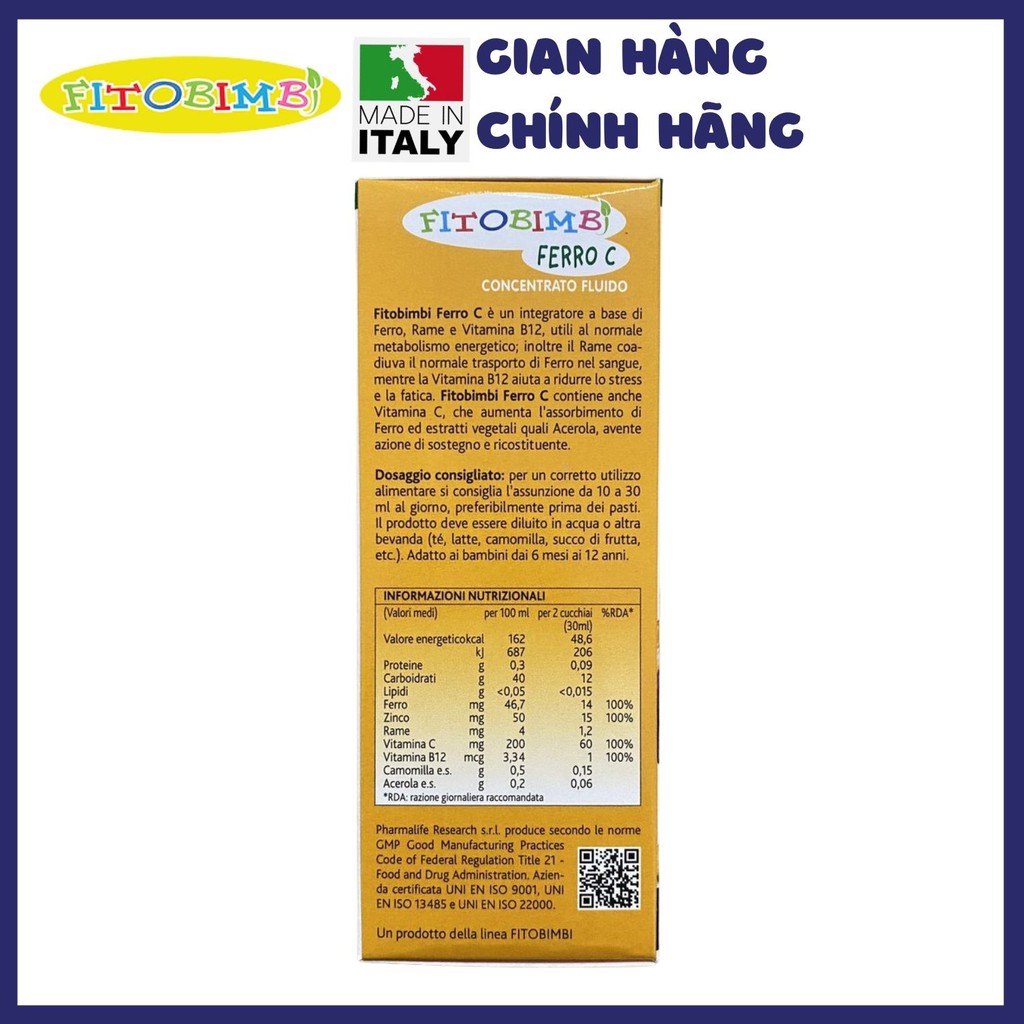 FITOBIMBI FERRO C - Hỗ trợ bổ sung Sắt, Kẽm, Vitamin C cho bé | Thế Giới Skin Care