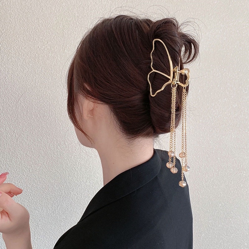 Kẹp tóc kim loại tua rua sau đầu màu vàng kẹp tóc xinh xắn dễ thương phonh cách Hàn Quốc