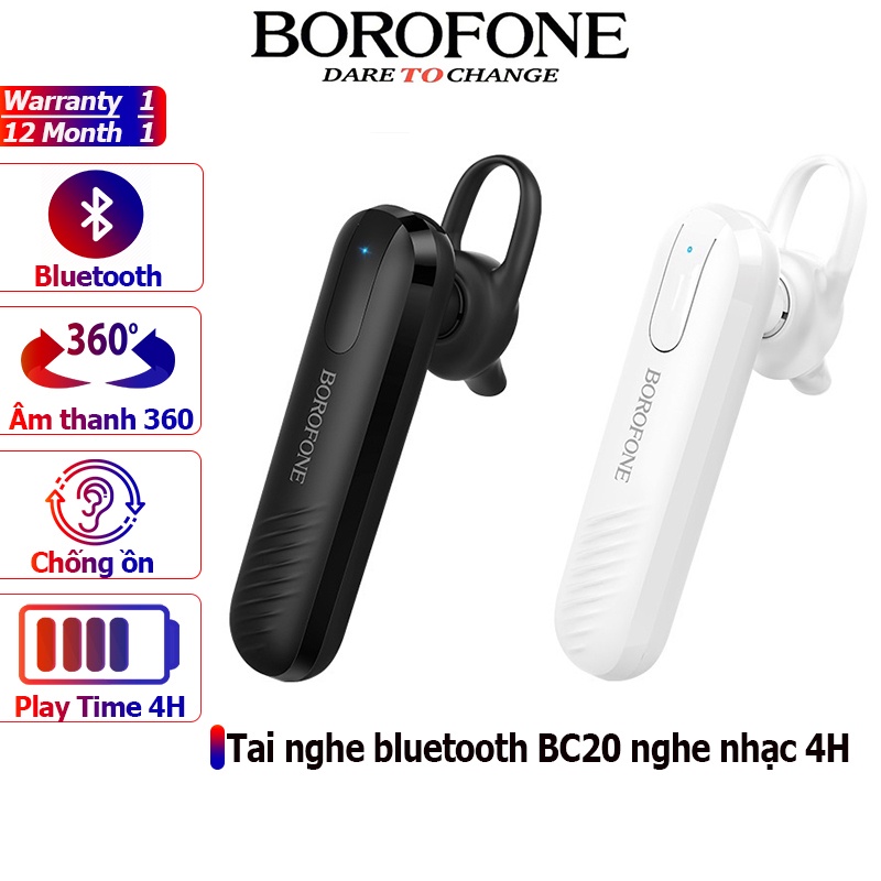 Tai nghe nhét tai bluetooth BOROFONE BC20 chống ồn, không dây, nghe nhạc đàm thoại 4 tiếng - Chính hãng