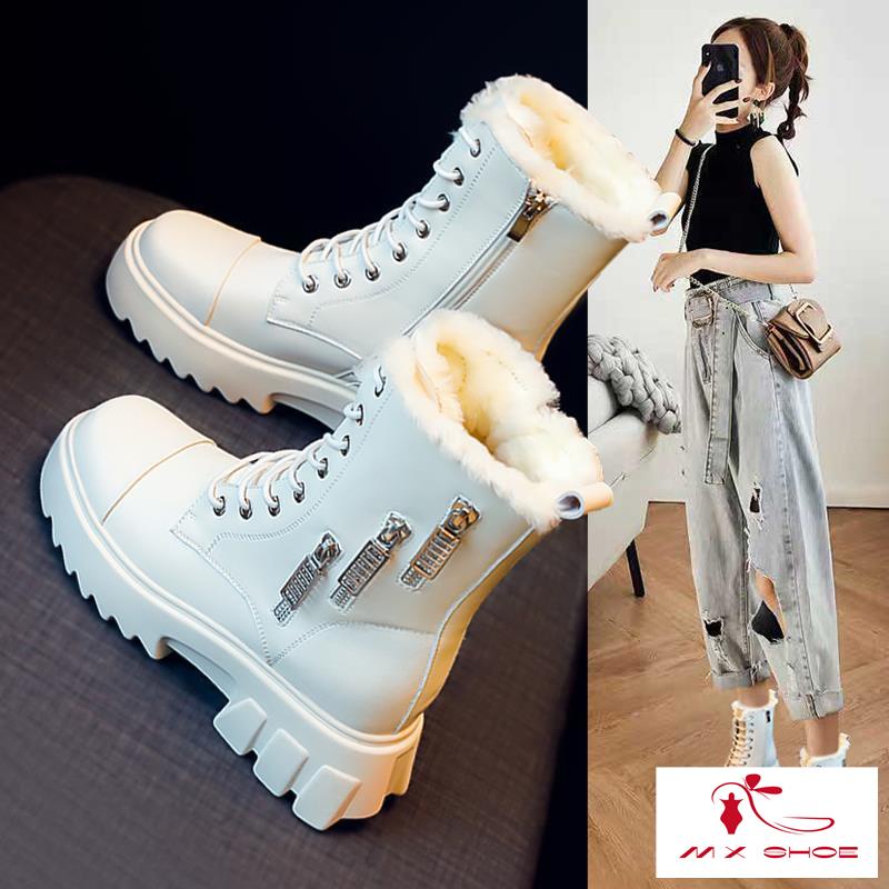 M & X ~  Giày Bốt Martin Cotton Mỏng Tăng Chiều Cao Phong Cách Mới 2022 Dễ Phối Đồ Cho Nữ