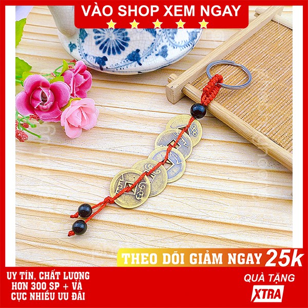 Móc khóa xâu 5 đồng xu dây màu ngẫu nhiên✅ FREESHIP  Có video thật  Móc khóa xâu 5 đồng xu ✓May mắn - Phát Huy Hoàng