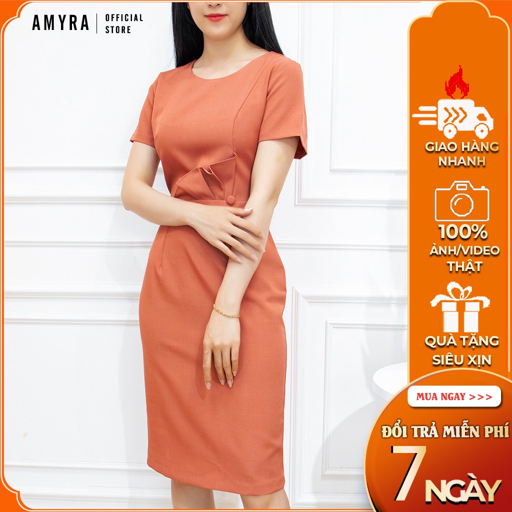 Đầm Body Nữ Công Sở Vải xô Gân Dập Ly Eo AMYRA - Váy Thiết Kế Ôm Xẻ Tà Đi Tiệc Da113