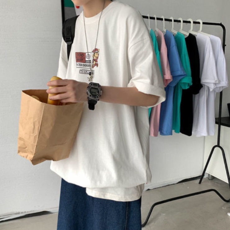 Áo thun Unisex form rộng tay lỡ, Áo phông nam nữ cotton thấm hút, dày dặn mềm mịn họa tiết Mario