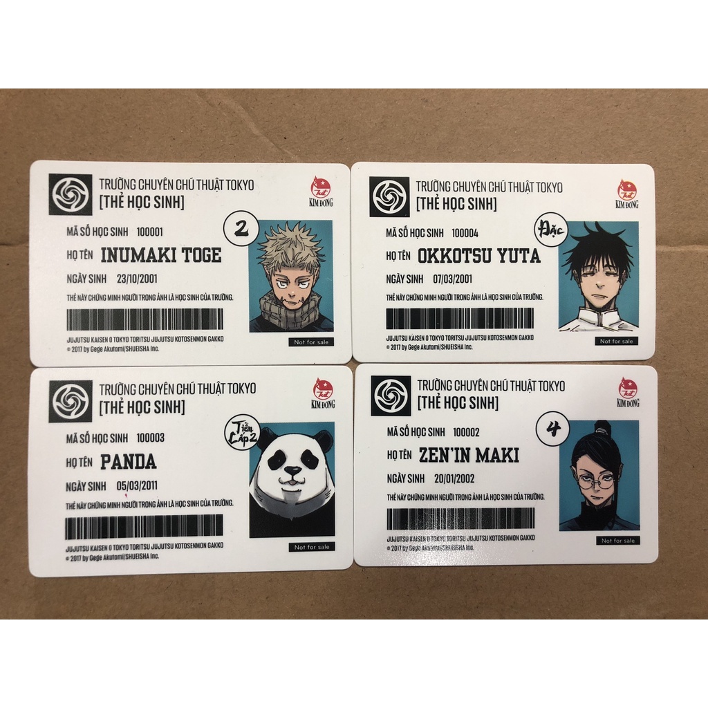 Thẻ học sinh Chú thuật hồi chiến - Combo 4 thẻ - Jujutsu Kaisen - NXB Kim Đồng