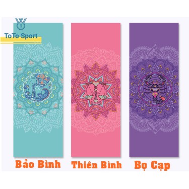 Thảm tập Yoga/ Gym 12 cung hoàng đạo cao cấp 2 lớp PVC, Thảm tập gym êm chống trượt T099