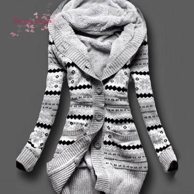 Women Fashion Winter Thick Hooded Cardigans Sweaters Fleece Warm Solid Coat | BigBuy360 - bigbuy360.vn
