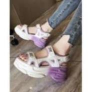 Sandal Nữ, Giày Sandal Nữ Sandal Đế Xuồng Trắng 2 Quai Cao 5 Cm Phối Cam Xanh Siêu Đẹp Siêu Xinh Hàng Fullbox Chính Hãng