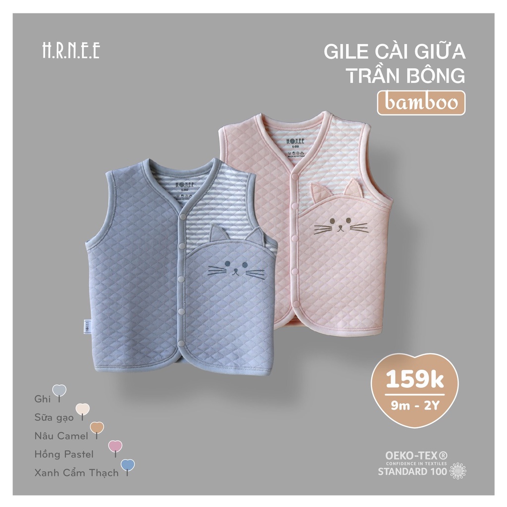 HRNEE Áo gile cài thẳng trần bông cho bé 6-24 tháng