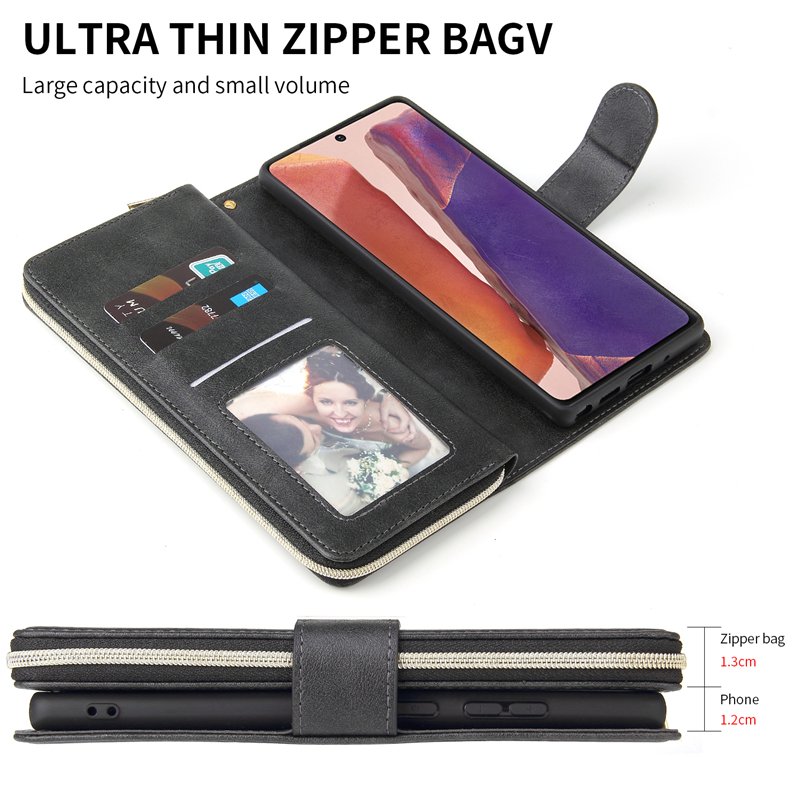 Bao da điện thoại dạng ví có khóa kéo nắp lật cho Samsung S20 Note20 Ultra Plus Note 10 Lite/A81 S10 Lite/A91