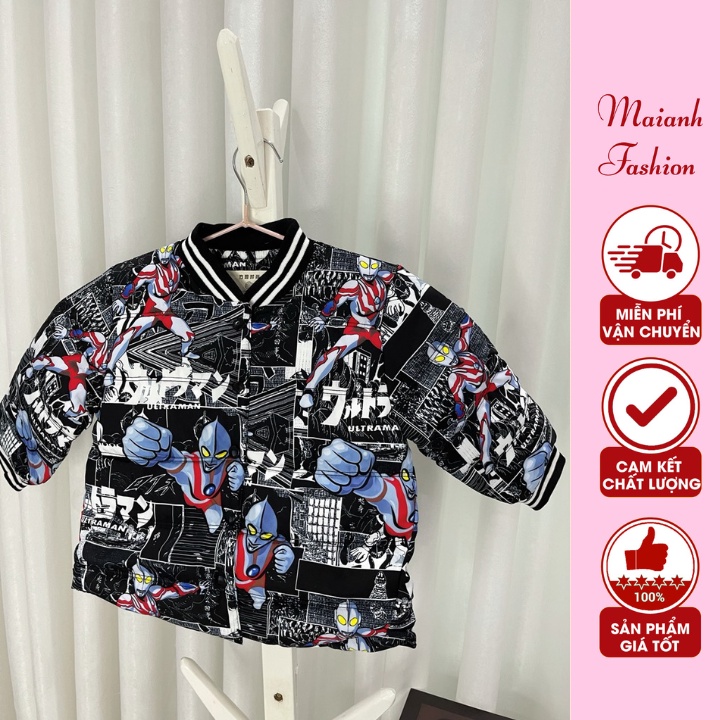 Áo Khoác Phao Cho Bé Trai Họa Tiết Hình Siêu Nhân Ngộ Nghĩnh, Bền Đẹp, Dày Dặn Từ 7 Đến 22Kg Mẫu Mới 2022