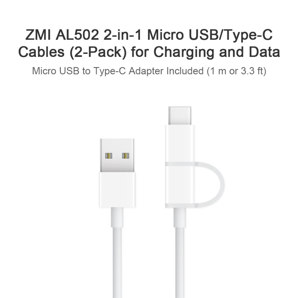 Xiaomi ZMI 2 in 1 Lightning to Micro USB Cable Data MFI Certified for iPhone Charger Cable for iPad Huawei Samsung