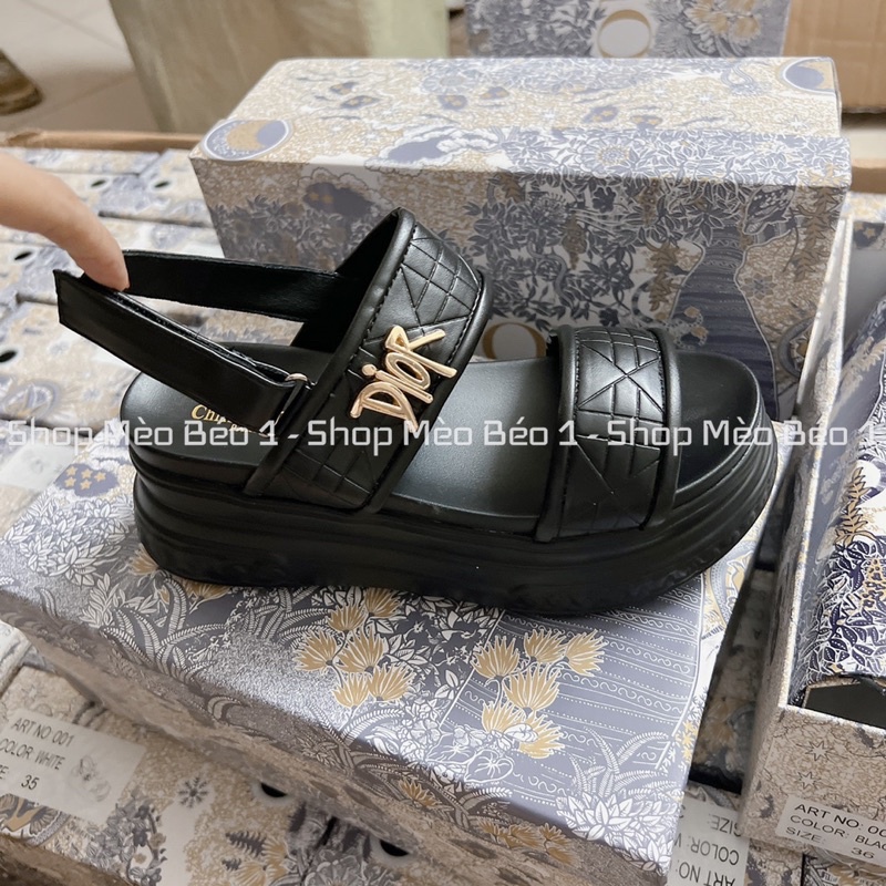 Sandal cd quai chéo vân kẻ chìm đế cao fullbox