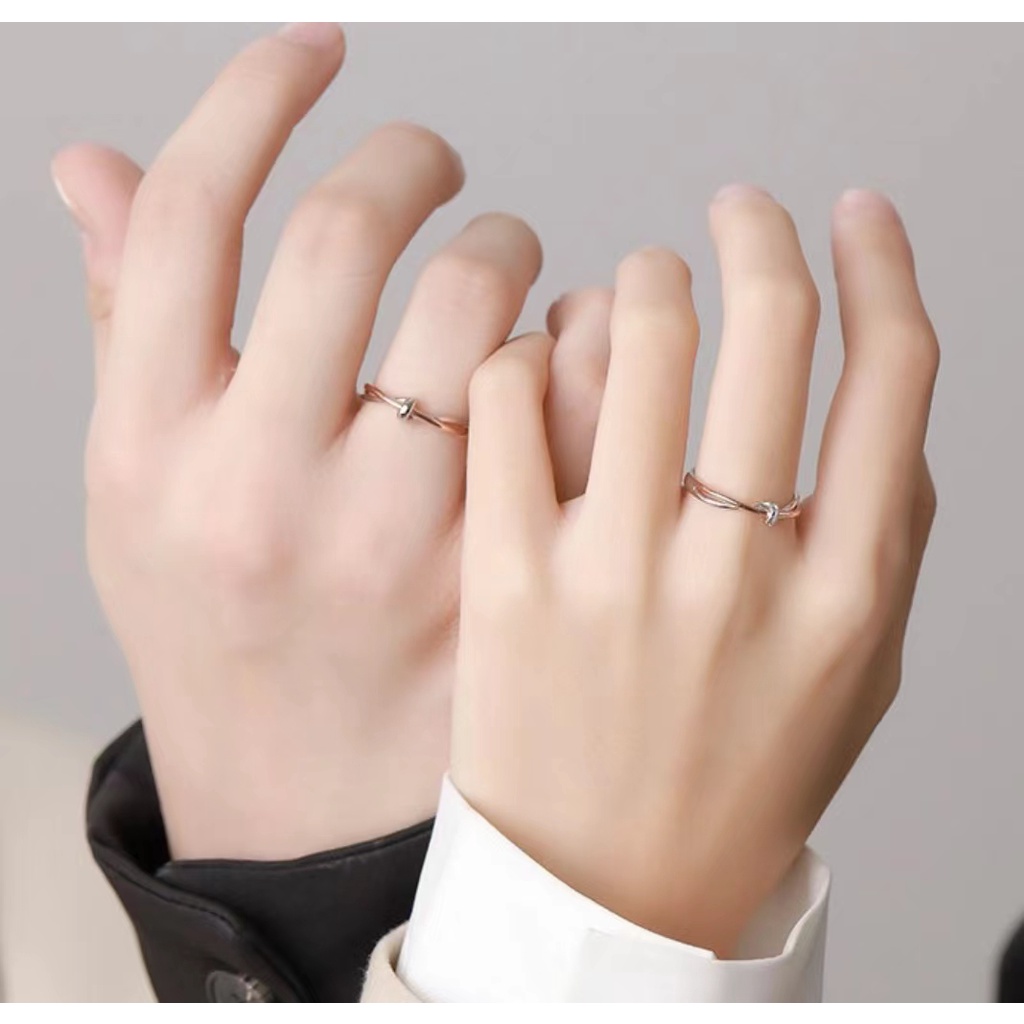 [Cois N] Nhẫn Cặp Đôi Thắt Nút Đôi Đính Đá Zircon Đơn Giản Cá Tính Làm Quà Tặng Kỷ Niệm Cho Bạn Trai Bạn Gái