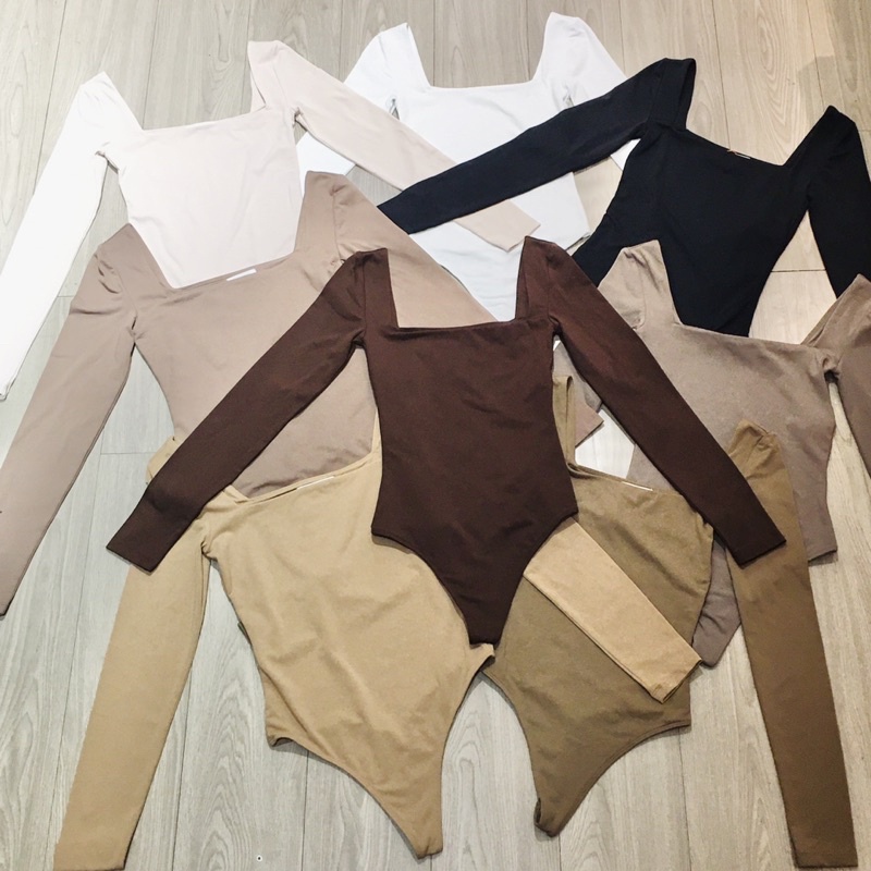 Bodysuit Tay Dài Chất Thun Cotton Co Dãn Trơn Lọt Khe Hàng Xuất Xịn Phối Quần Cạp Cao