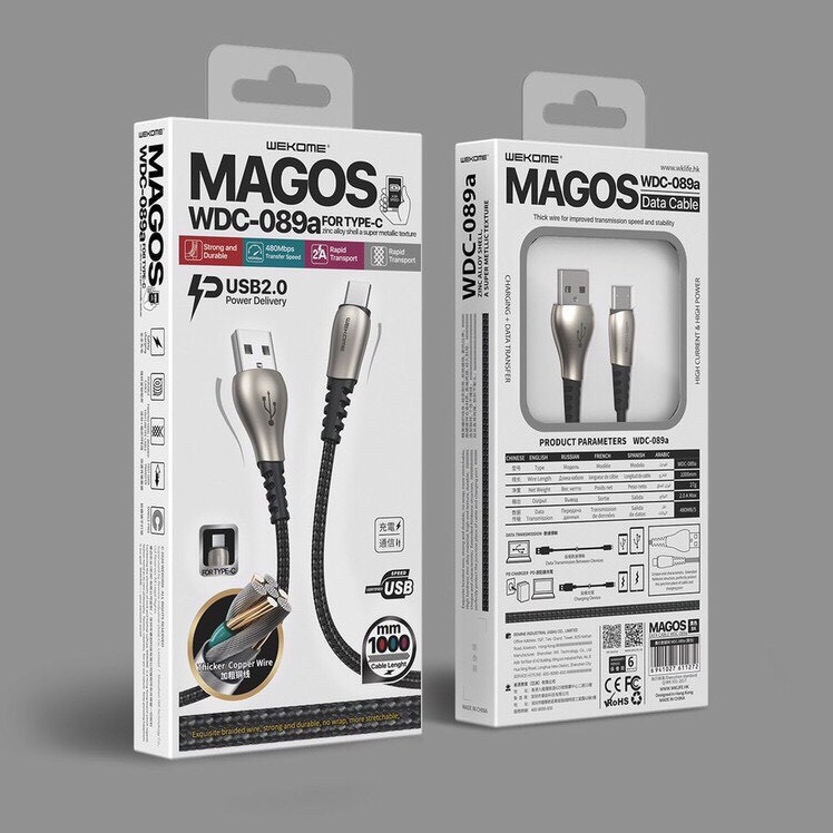 Cáp sạc nhanh bọc dù đầu sạc chắc chắn siêu bền chống gập gẫy WDC 089i Chính hãng W.K