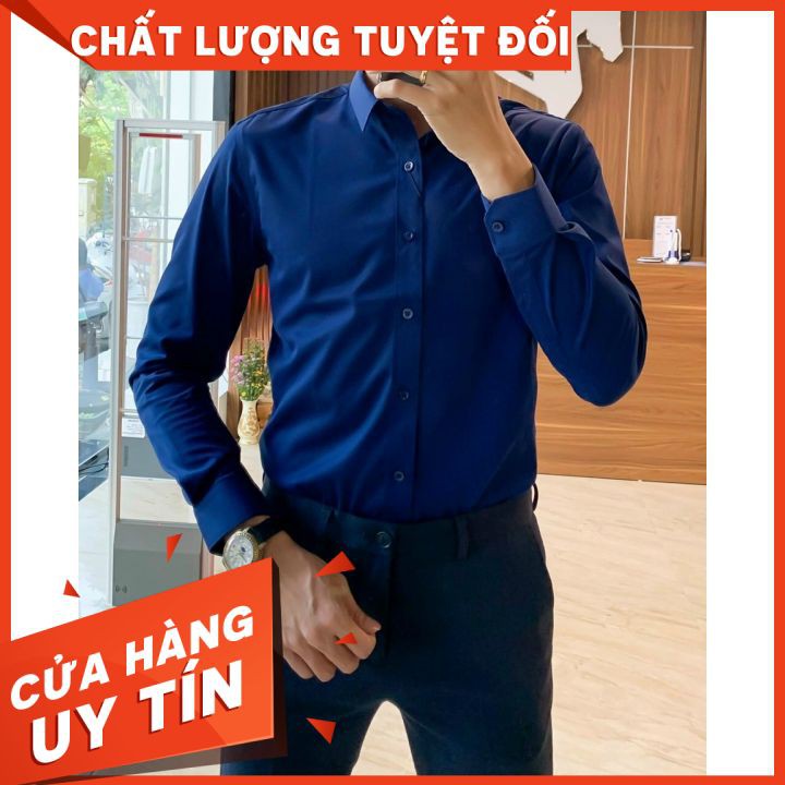 [𝗕𝗔́𝗡 𝗖𝗛𝗔̣𝗬 𝗡𝗛𝗔̂́𝗧] Áo sơ mi nam dài tay cao cấp, dáng ôm cổ bẻ thời thượng, chất lụa thoáng mát không nhăn không xù