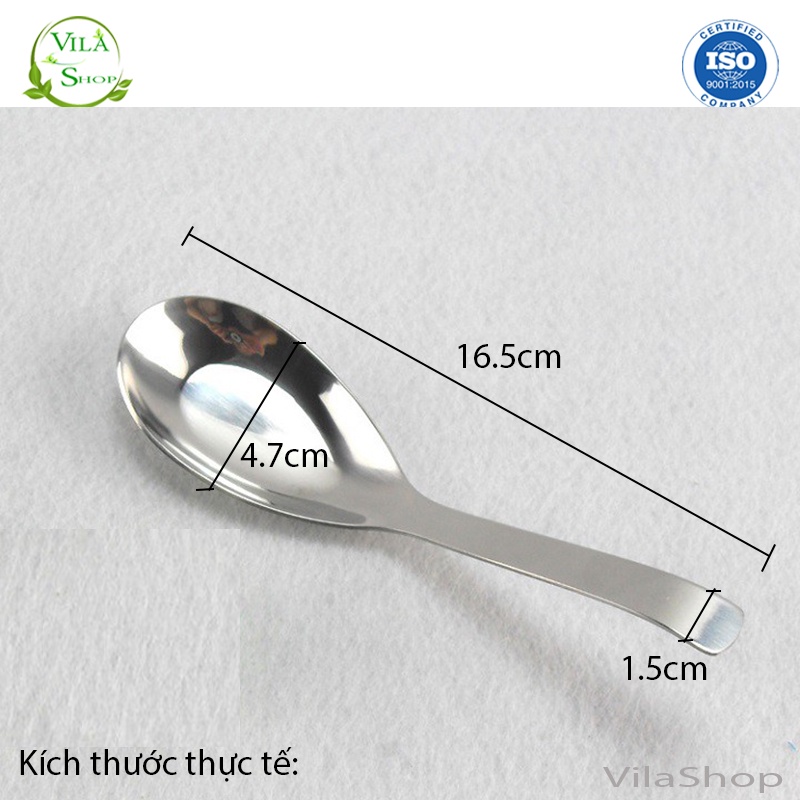 Thìa Inox, Muỗng Ăn Phở Inox Cán Trơn Dài 16.5 cm, Hàng Cao Cấp Sáng Bóng Bền Đẹp