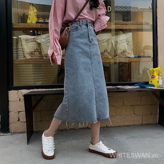 Chân Váy Jeans Denim Dài Lưng Cao Thời Trang Hàn Cho Nữ