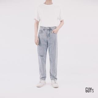 Quần Jeans rách gối sương sương GUY's Closet, Dáng suông rộng, Màu xanh