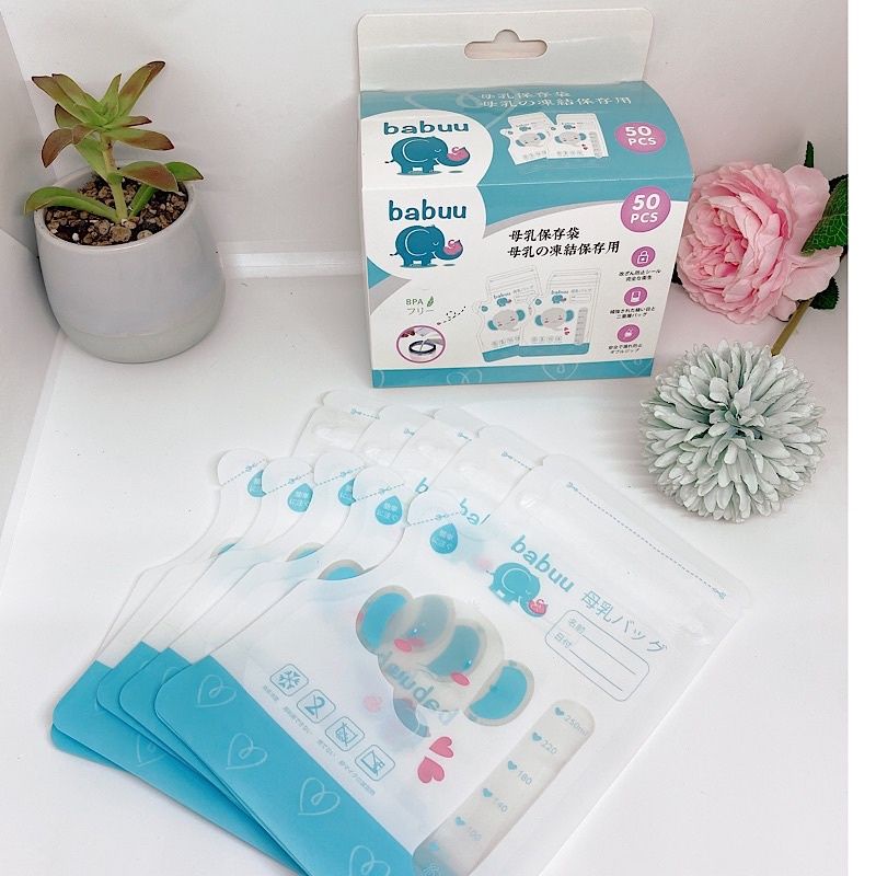 Hộp 50 Túi Trữ Sữa Babuu Nhật Bản 100ml, 250ml, Túi Có Vòi Rót Tiện Dụng