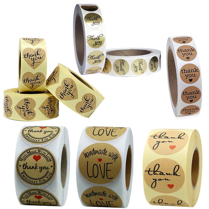 Cuộn 500 sticker hình tròn bằng giấy bìa cứng dán niêm phong bao bì đóng gói/làm đồ handmade