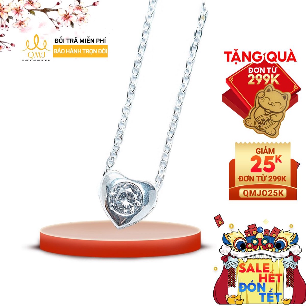 Dây chuyền bạc QMJ Trái tim nạm đá sáng bóng lấp lánh - Q043