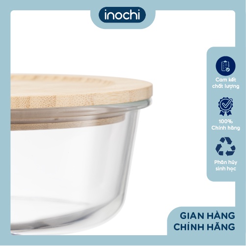 Hộp thuỷ tinh tròn nắp tre Inochi - Nikko 650ml