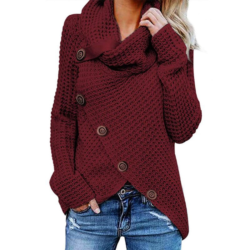 Xiangbao Áo Sweater Dệt Kim Chui Đầu Tay Dài Cổ Lọ Cài Nút Lệch Tà Thời Trang Thu Đông Cho Nữ